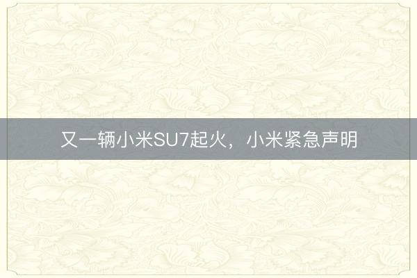 又一辆小米SU7起火，小米紧急声明