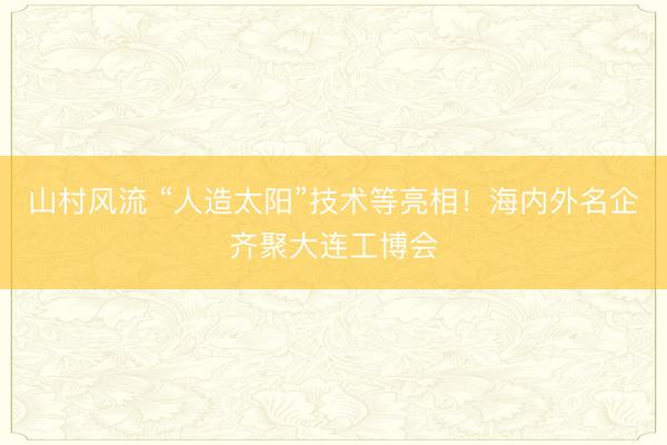 山村风流 “人造太阳”技术等亮相!海内外名企齐聚大连工博会