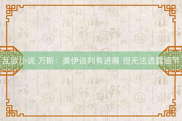 乱欲小说 万斯：美伊谈判有进展 但无法透露细节