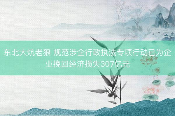 东北大炕老狼 规范涉企行政执法专项行动已为企业挽回经济损失307亿元