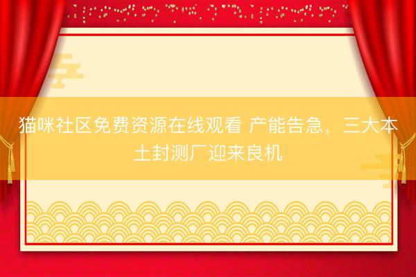 猫咪社区免费资源在线观看 产能告急，三大本土封测厂迎来良机