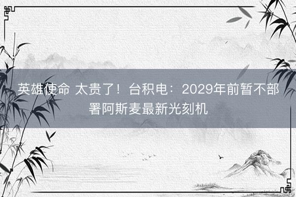 英雄使命 太贵了！台积电：2029年前暂不部署阿斯麦最新光刻机
