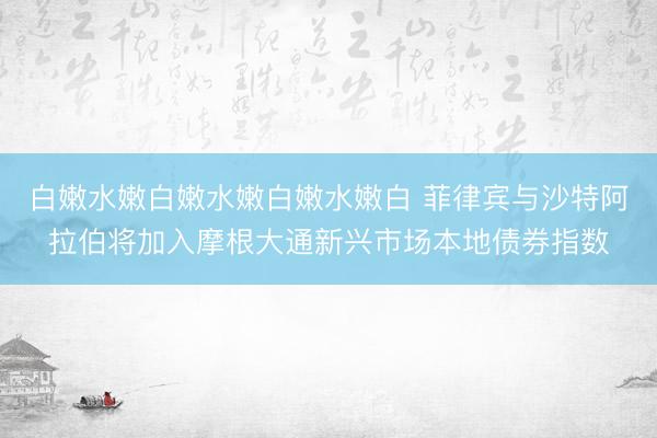 白嫩水嫩白嫩水嫩白嫩水嫩白 菲律宾与沙特阿拉伯将加入摩根大通新兴市场本地债券指数