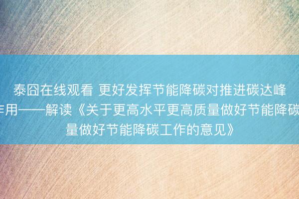 泰囧在线观看 更好发挥节能降碳对推进碳达峰碳中和支撑作用——解读《关于更高水平更高质量做好节能降碳工作的意见》