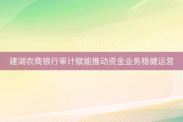 建湖农商银行审计赋能推动资金业务稳健运营