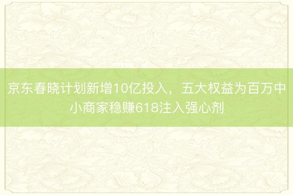 京东春晓计划新增10亿投入，五大权益为百万中小商家稳赚618注入强心剂