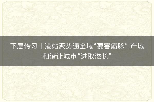 下层传习丨港站聚势通全域“要害筋脉” 产城和谐让城市“进取滋长”