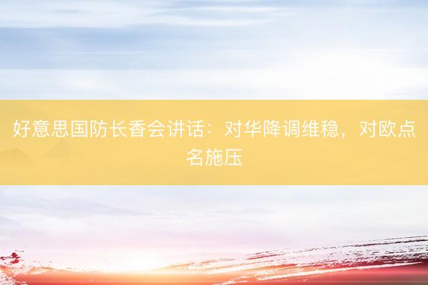 好意思国防长香会讲话：对华降调维稳，对欧点名施压