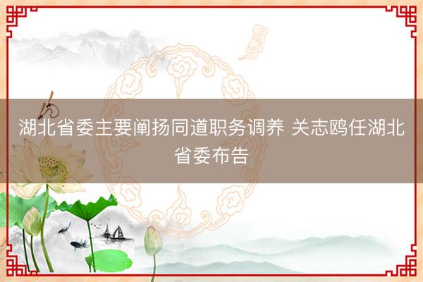 湖北省委主要阐扬同道职务调养 关志鸥任湖北省委布告