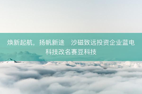 焕新起航，扬帆新途   沙磁致远投资企业蓝电科技改名赛豆科技