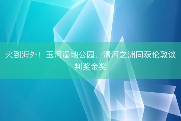火到海外！玉河湿地公园、清河之洲同获伦敦谈判奖金奖