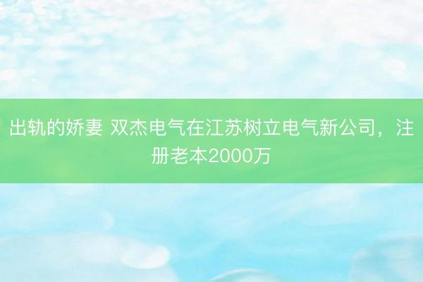 出轨的娇妻 双杰电气在江苏树立电气新公司，注册老本2000万