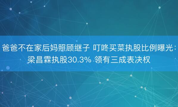 爸爸不在家后妈照顾继子 叮咚买菜执股比例曝光：梁昌霖执股30.3% 领有三成表决权