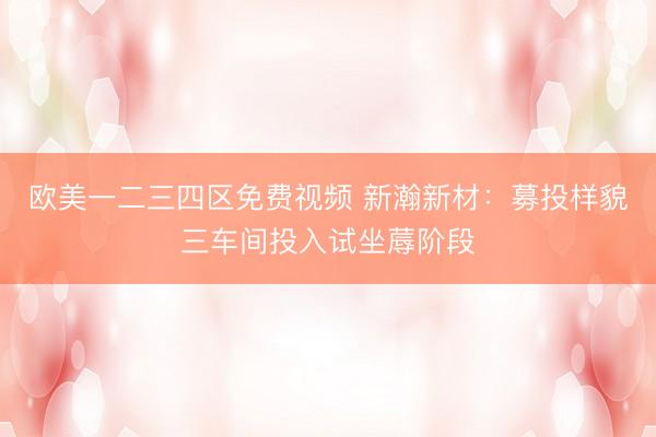 欧美一二三四区免费视频 新瀚新材：募投样貌三车间投入试坐蓐阶段