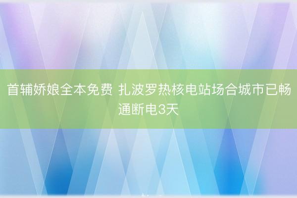 首辅娇娘全本免费 扎波罗热核电站场合城市已畅通断电3天