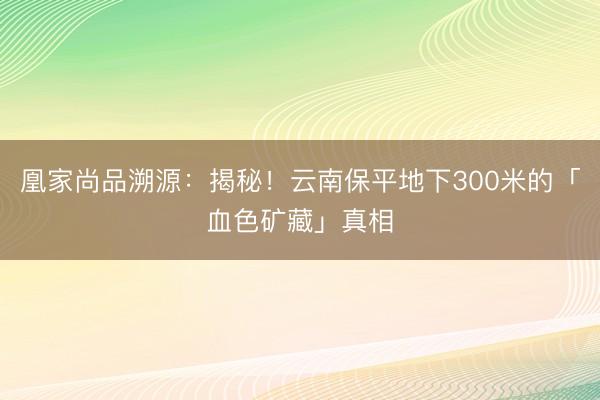 凰家尚品溯源:揭秘!云南保平地下300米的「血色矿藏」真相