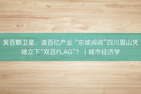 发百颗卫星、造百亿产业 “东坡闾阎”四川眉山凭啥立下“双百FLAG”？｜城市经济学
