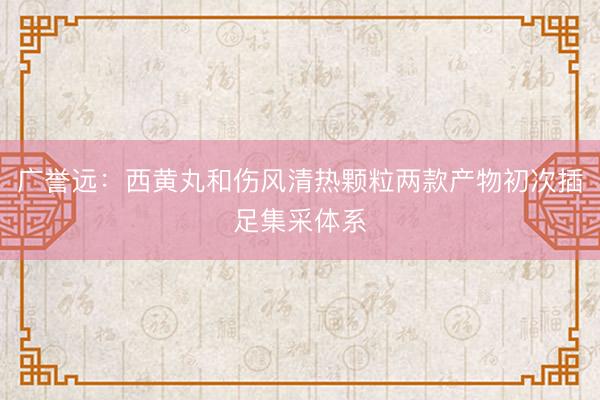 广誉远：西黄丸和伤风清热颗粒两款产物初次插足集采体系
